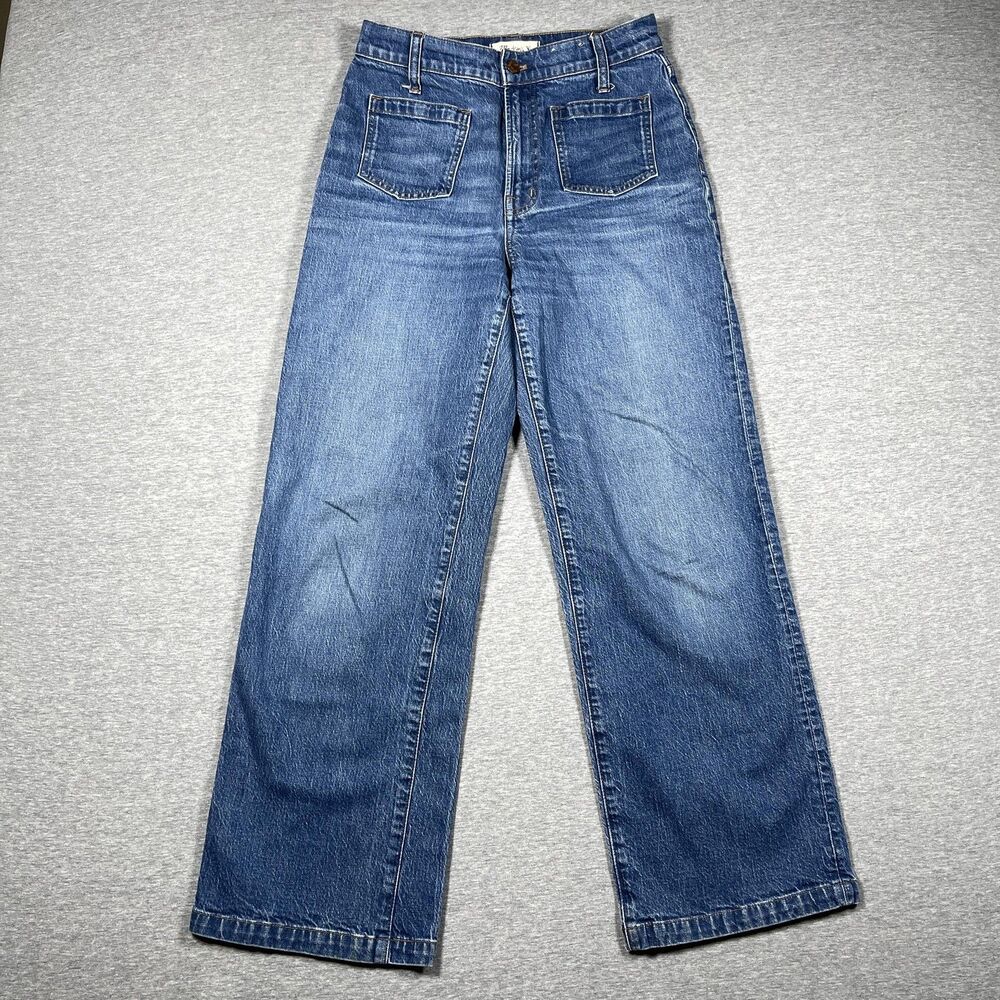 Madewell Pants Womens 27 Blue Wide-Leg Relaxed Fit High Rise Denim Pockets